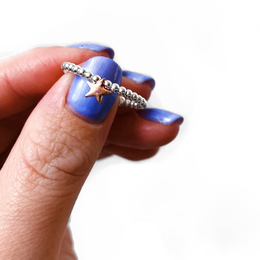 Image of Sterling Silver & Rose Gold Star Bead Ring