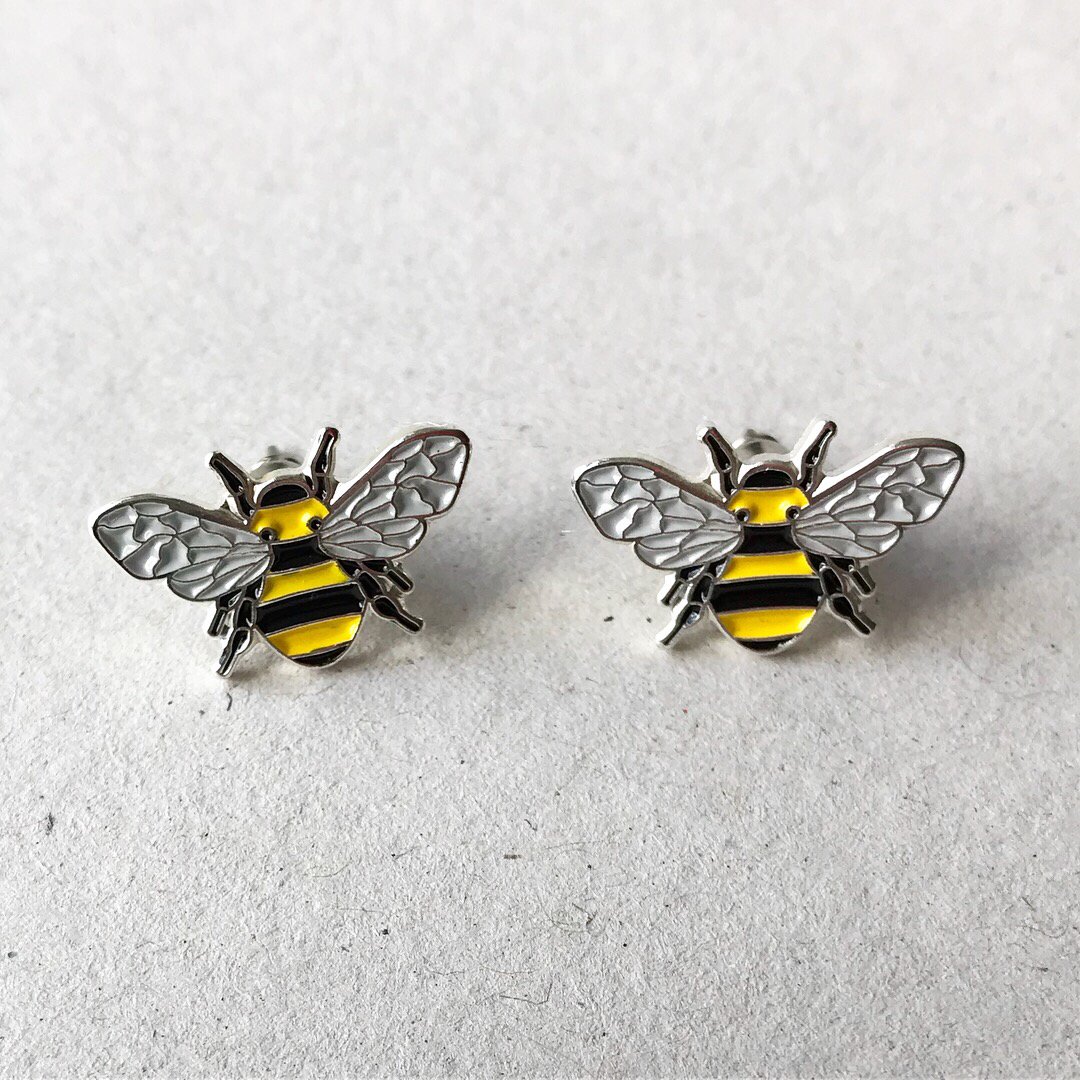 Image of BEE ENAMEL STUD EARRING SET - YELLOW + BLACK 