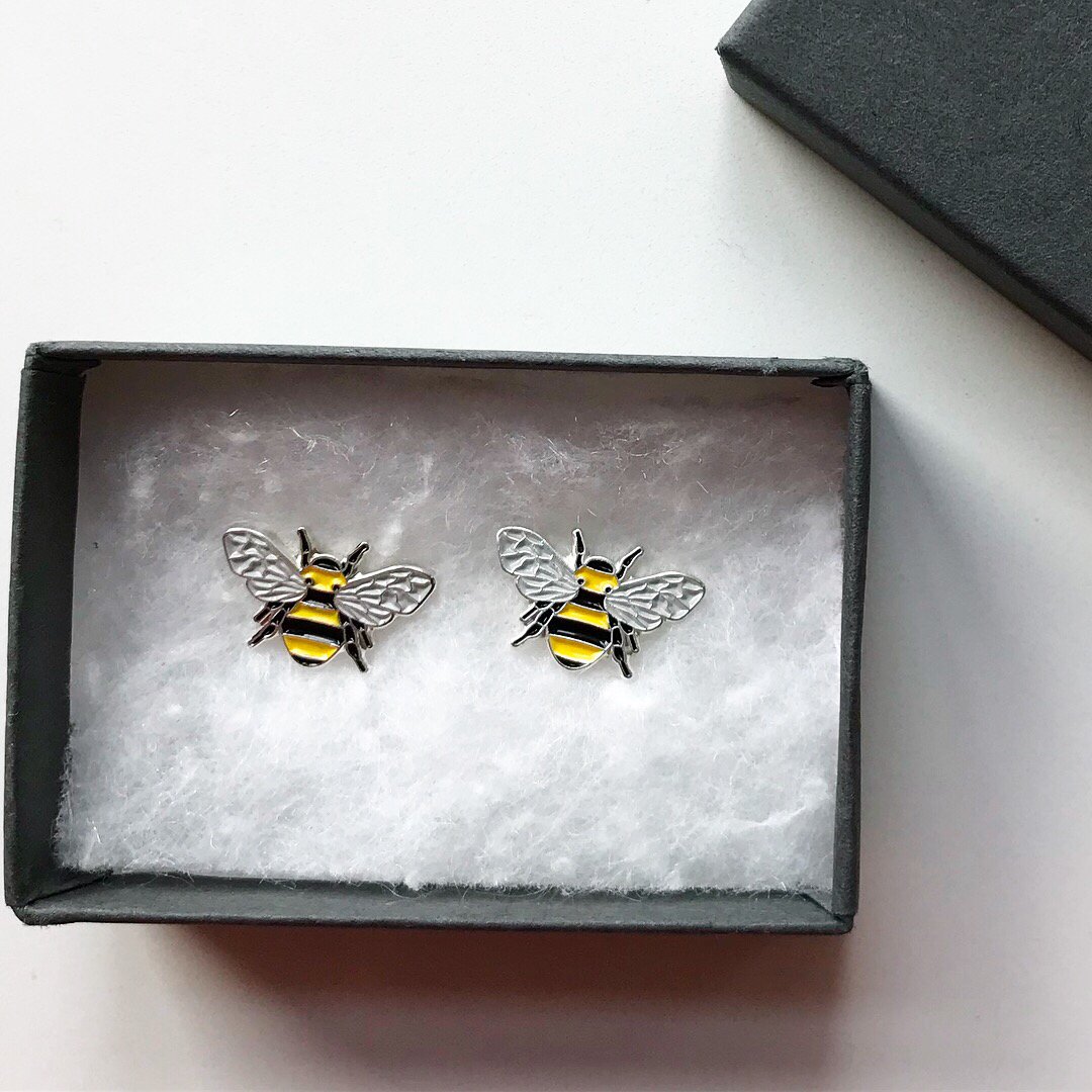 BEE ENAMEL STUD EARRING SET - YELLOW + BLACK | The Manchester Bee Company