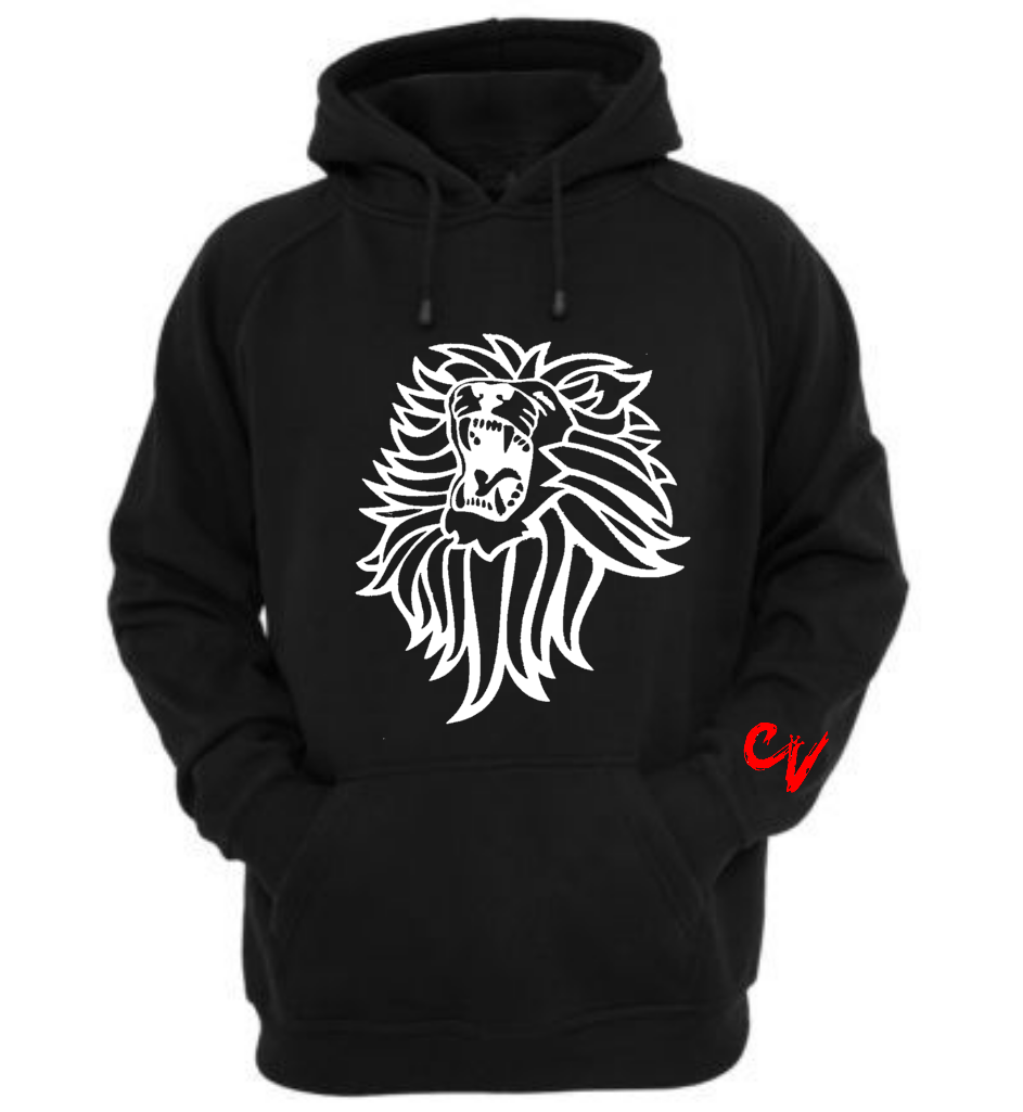 Image of STRAIGHT OUT THE JUNGLE ALL BLACK PULL OVER HOODIE (RED AND WHIITE VINYL)