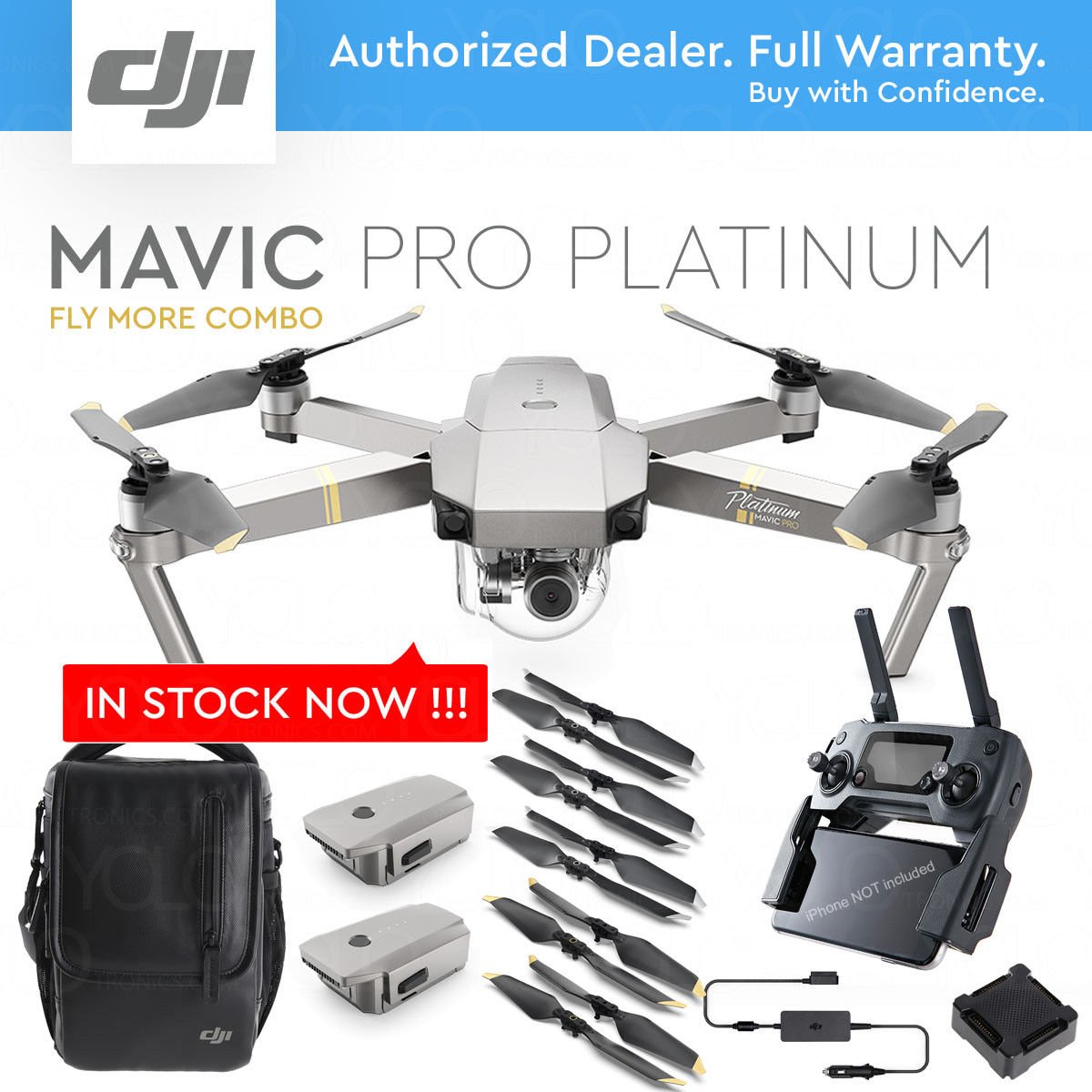 Image of DJI MAVIC PRO PLATINUM w/ 4K Stabilized Camera. FLY MORE COMBO