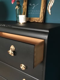 Image 2 of Vintage black & gold wooden chest of drawers