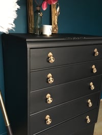 Image 3 of Vintage black & gold wooden chest of drawers