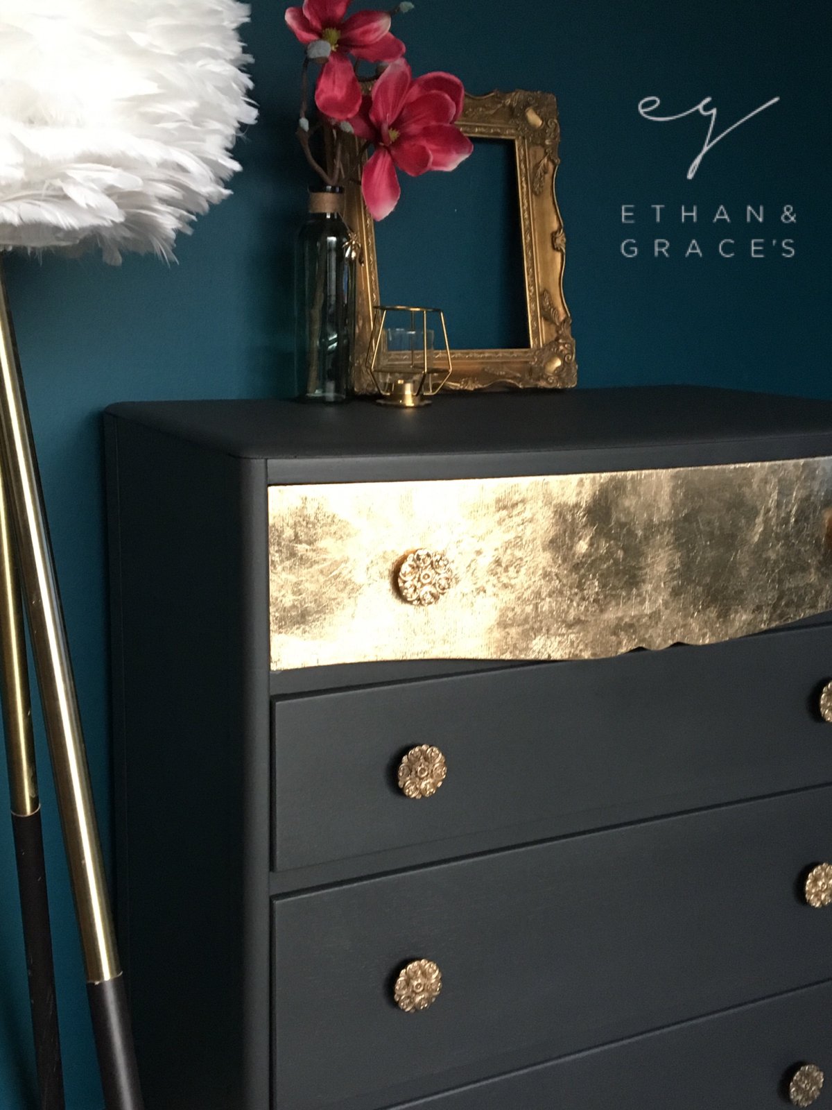 Image of Vintage chest of drawers in grey & gold