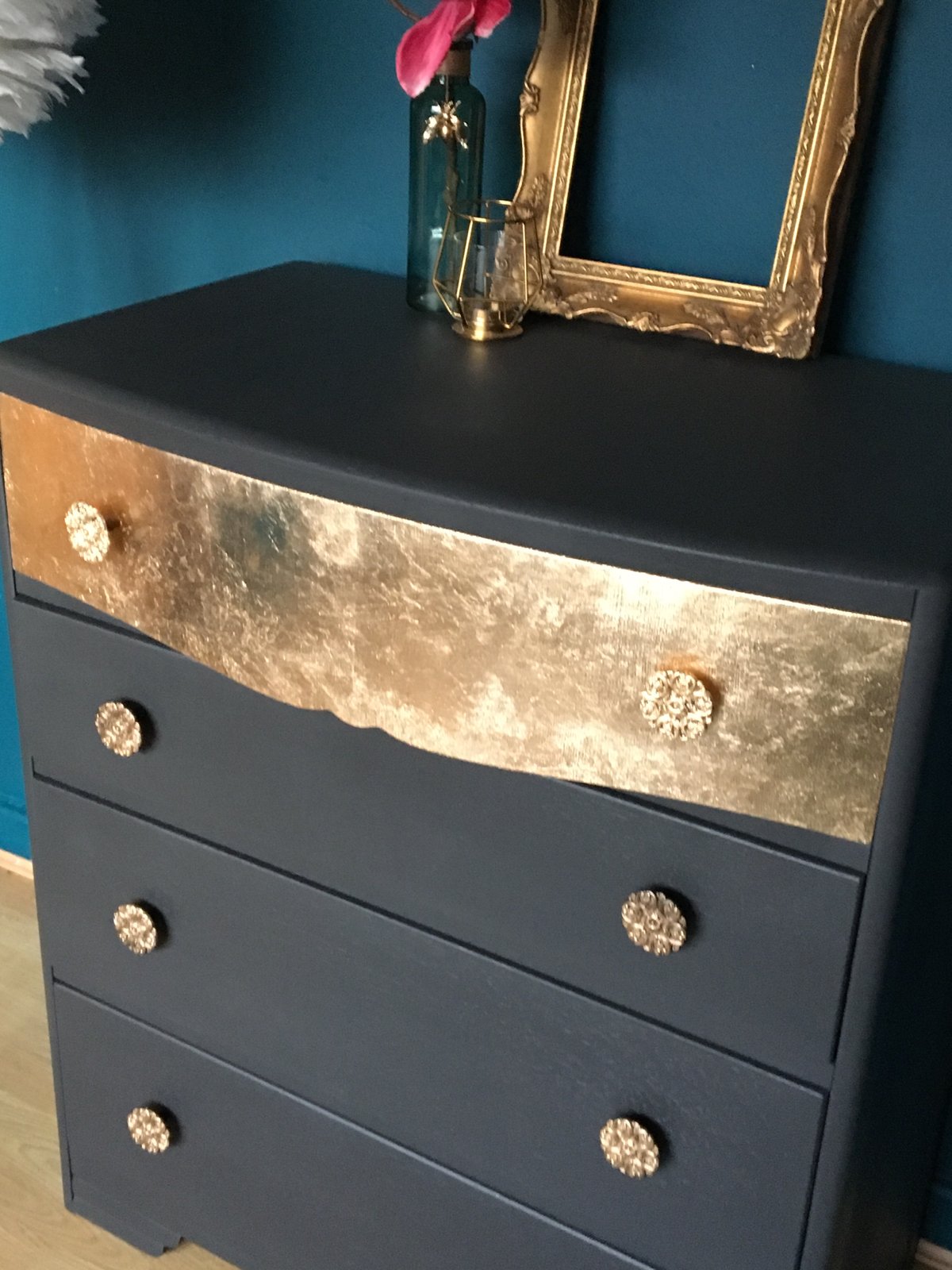 Image of Vintage chest of drawers in grey & gold