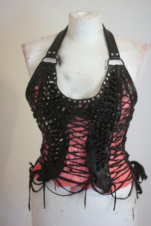 Image of METAL BURLESQUE PINK LACE UP CORSET TOP