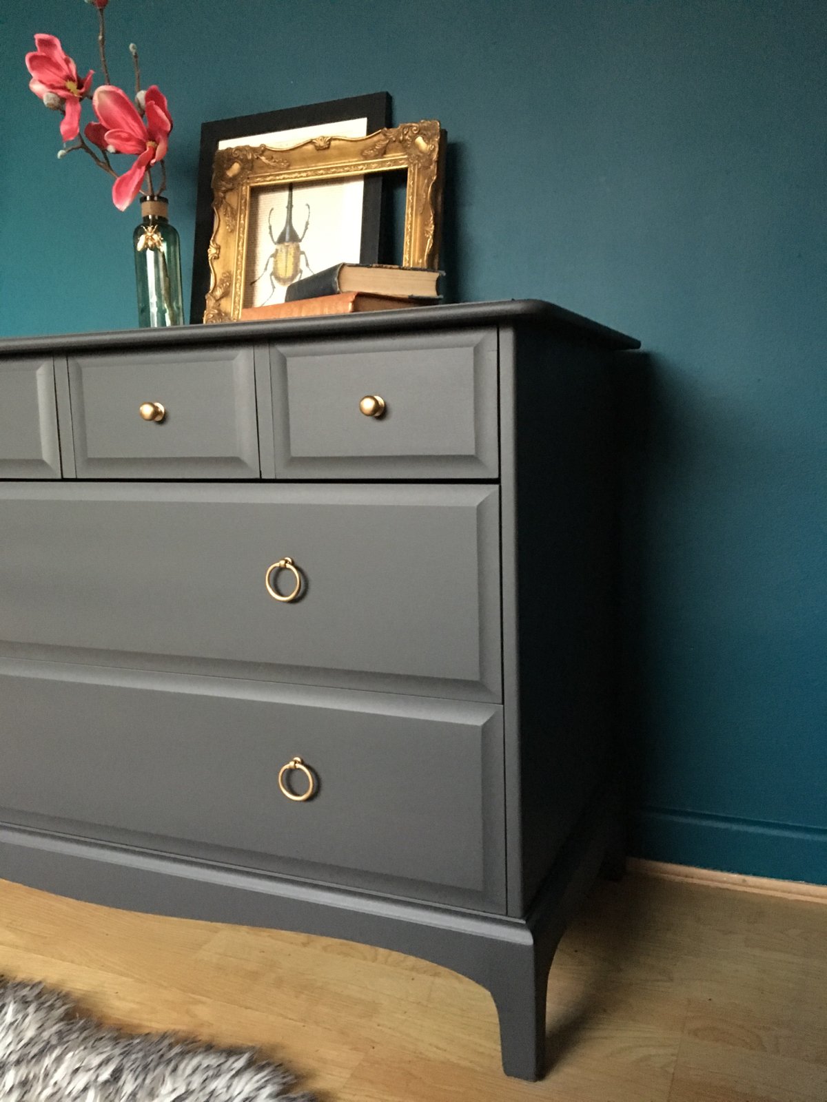 Image of Dark grey solid mahogany stag Chest Of Drawers