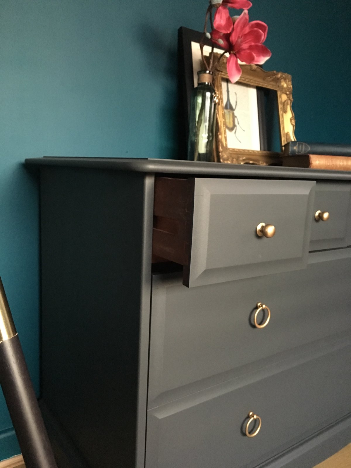 Image of Dark grey solid mahogany stag Chest Of Drawers