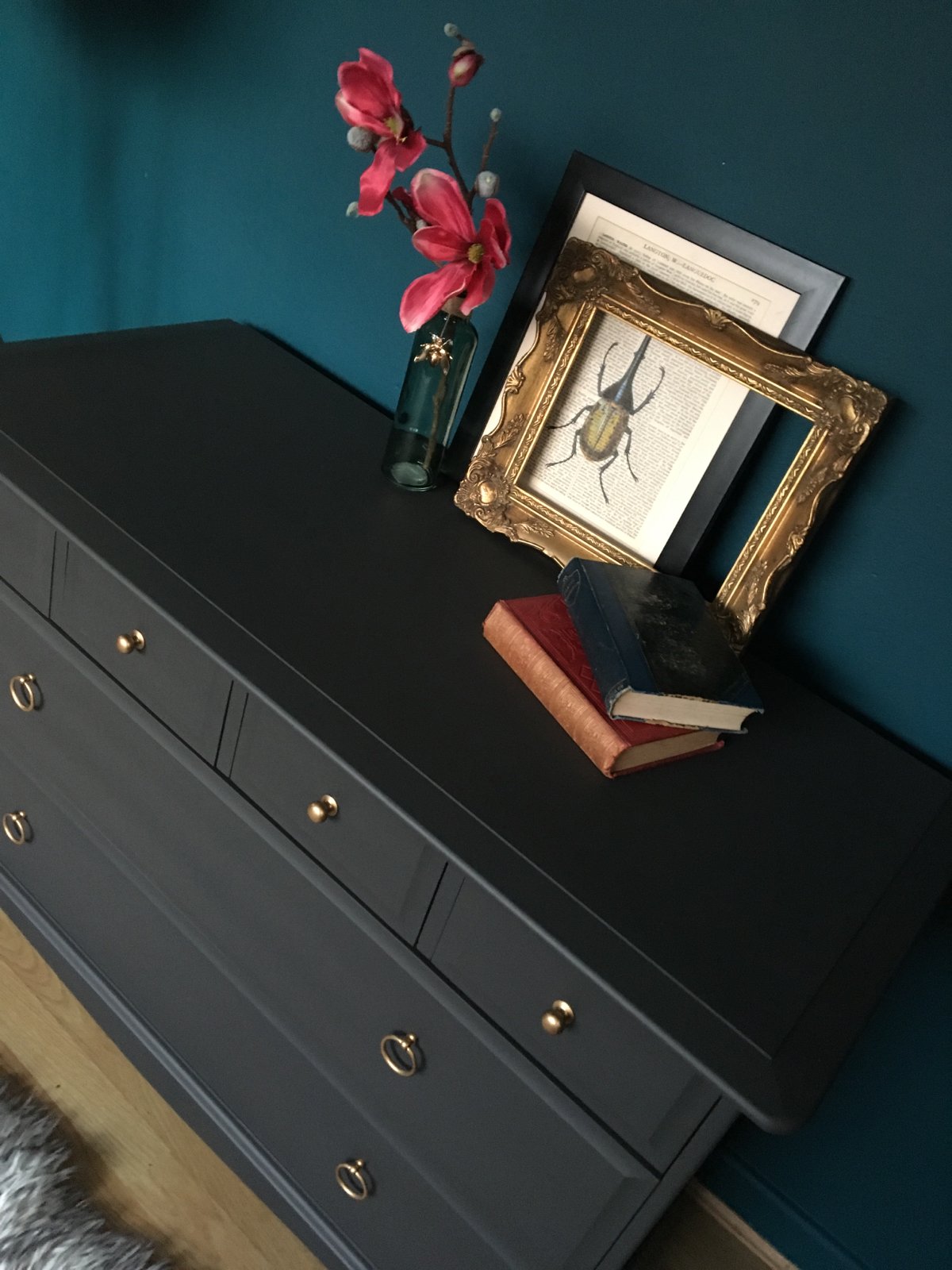 Image of Dark grey solid mahogany stag Chest Of Drawers