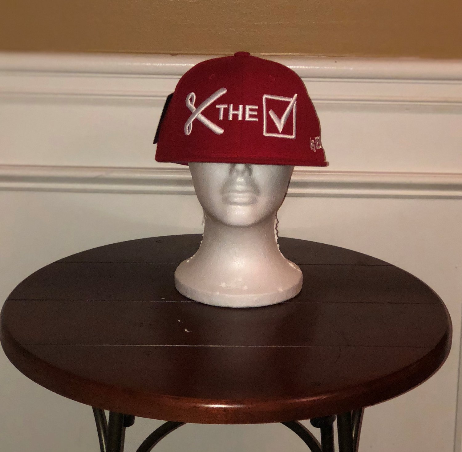 Image of G5 Design Co. Red and White Cut The Check Snapback Baseball Cap