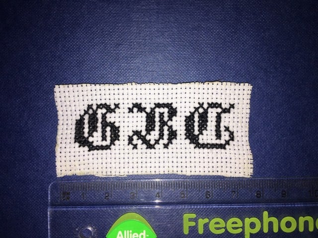 Image of GBC Gothic lettering patch. BLACK.