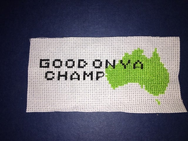 Image of Large "Good on ya champ" patch with silhouette of Australia.