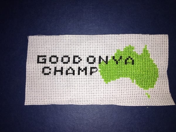 Image of Large "Good on ya champ" patch with silhouette of Australia.