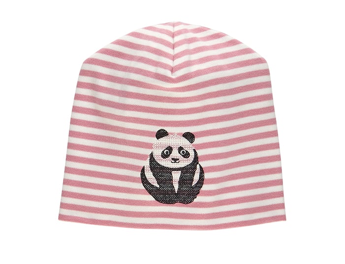 Image of SALE Mütze blau oder rose gestreift mit Panda (E)