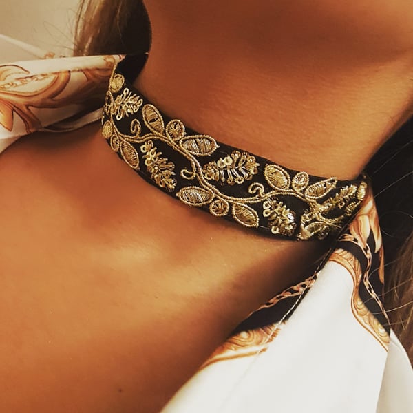 Image of Gold Embroidered Choker in Various Colours