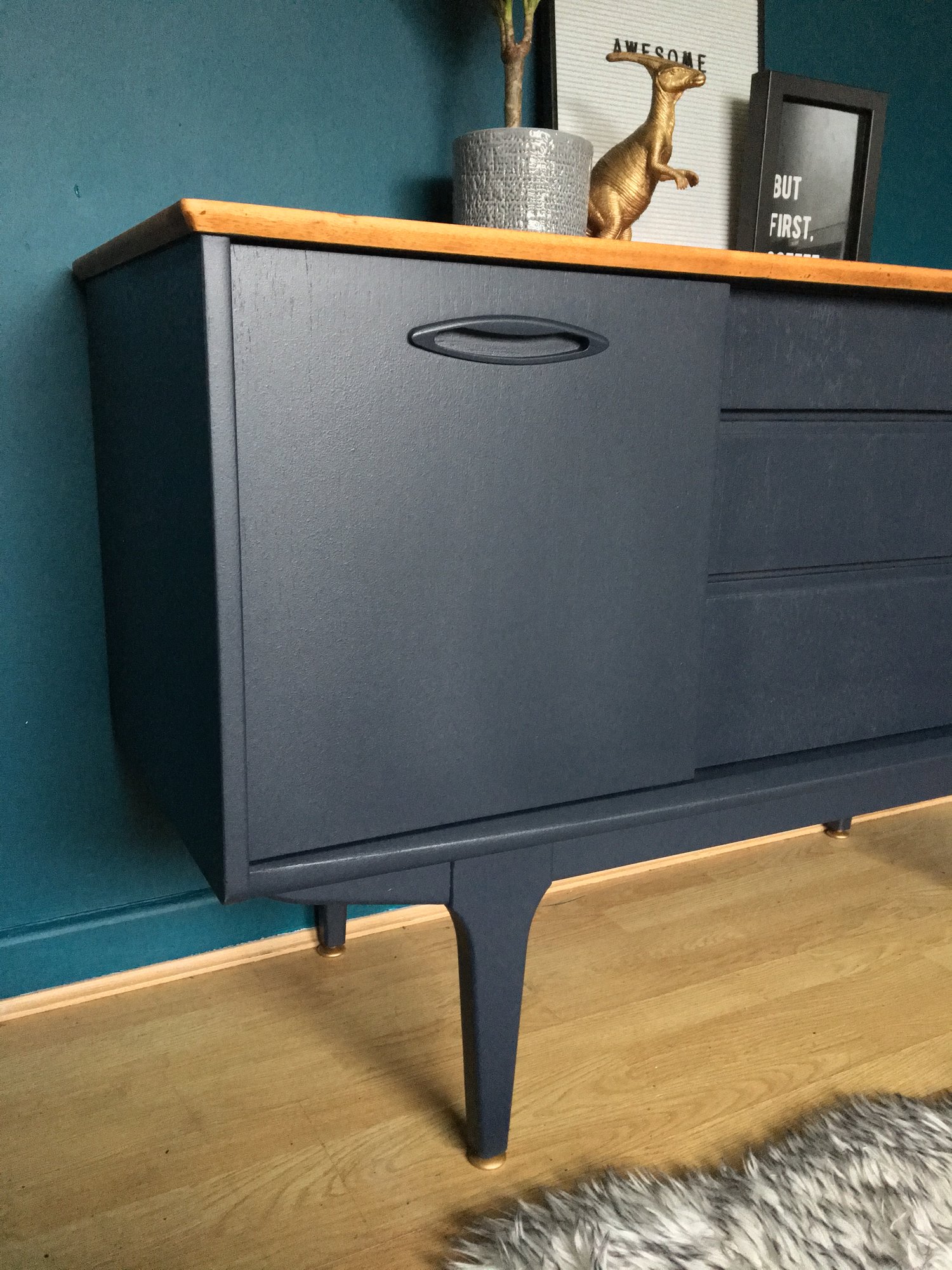 Image of Dark blue solid teak Jentique sideboard