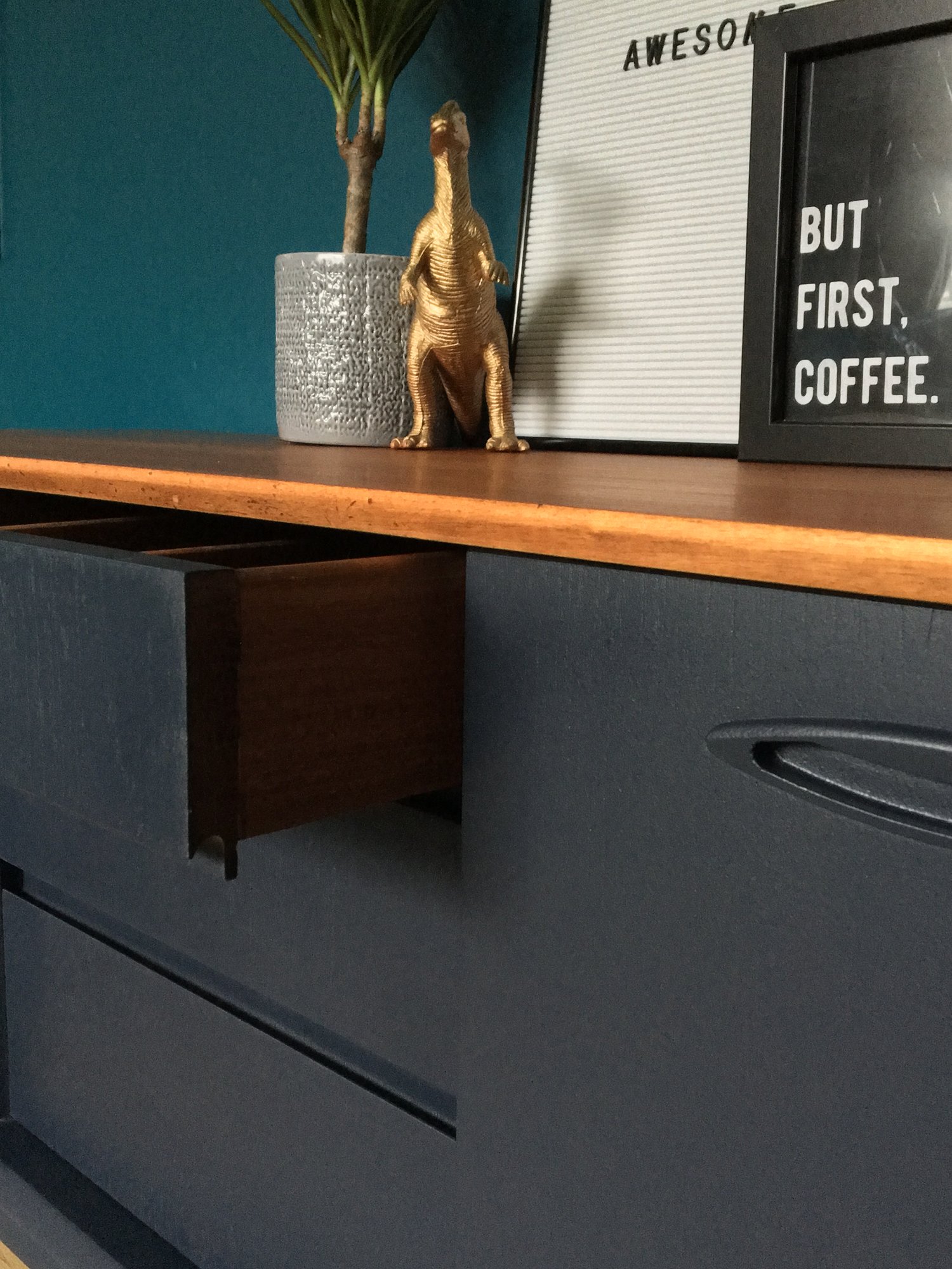 Image of Dark blue solid teak Jentique sideboard