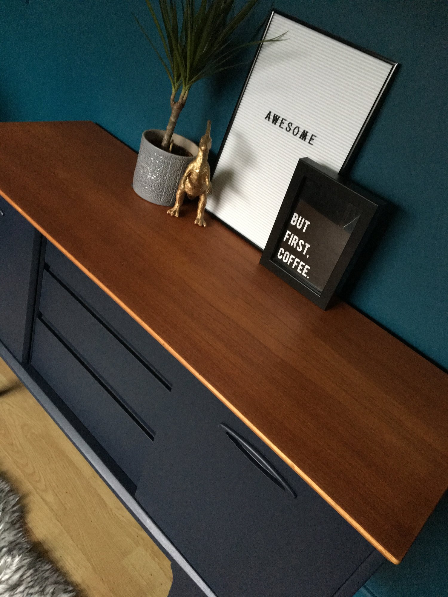 Image of Dark blue solid teak Jentique sideboard