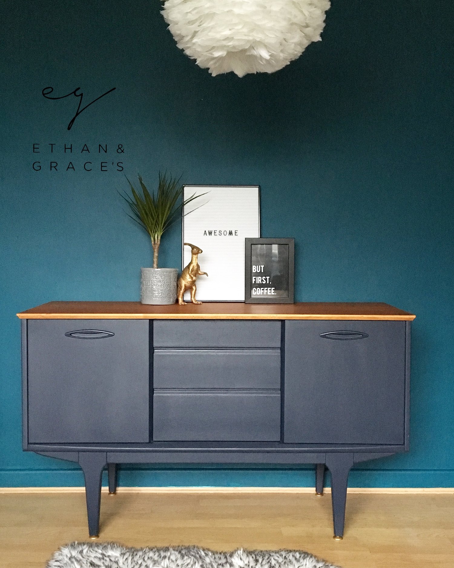 Image of Dark blue solid teak Jentique sideboard