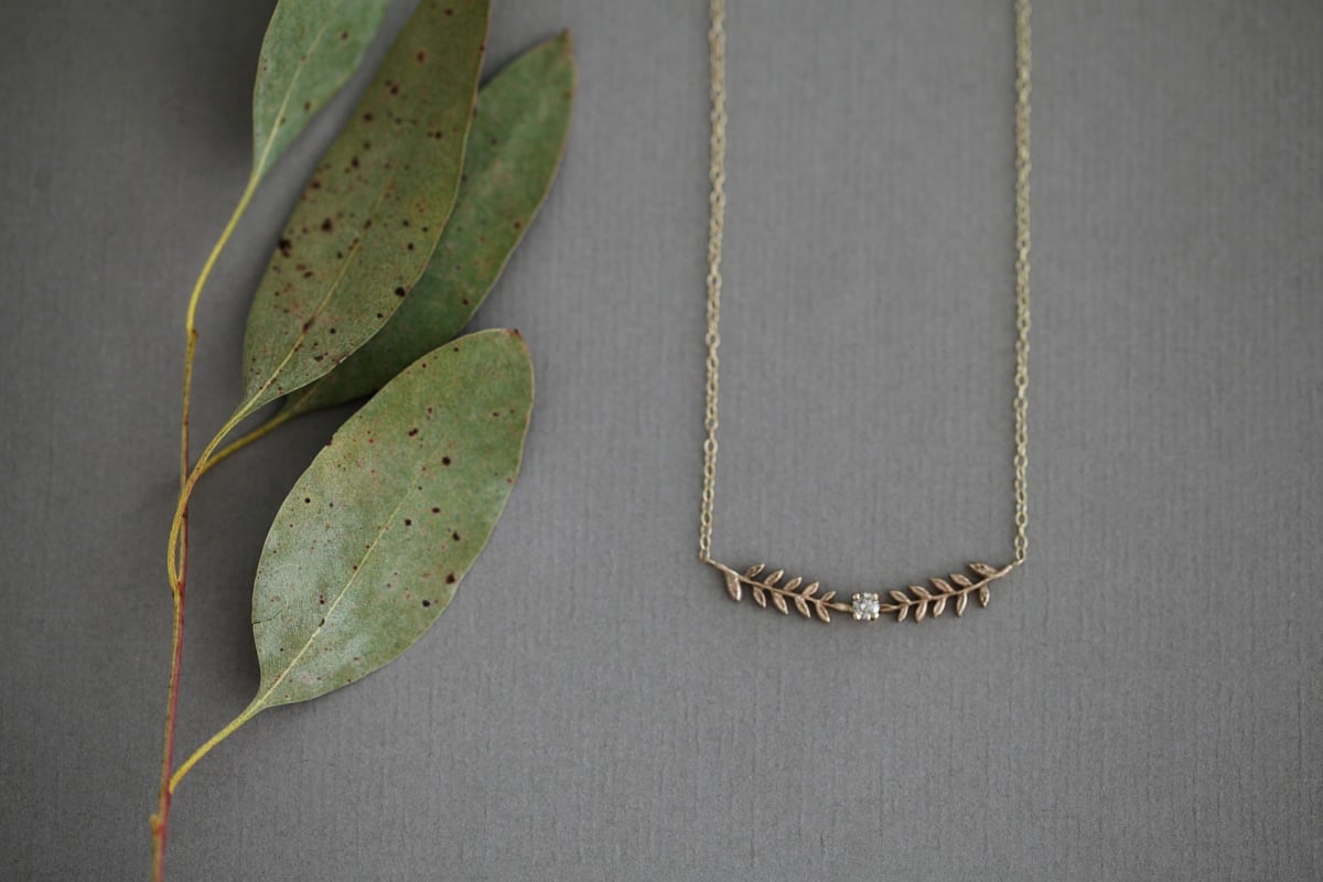 Image of double fern leaf & champagne diamond necklace