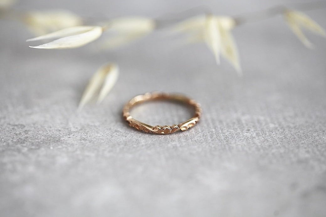 Image of 18ct rose gold 2mm floral carved ring