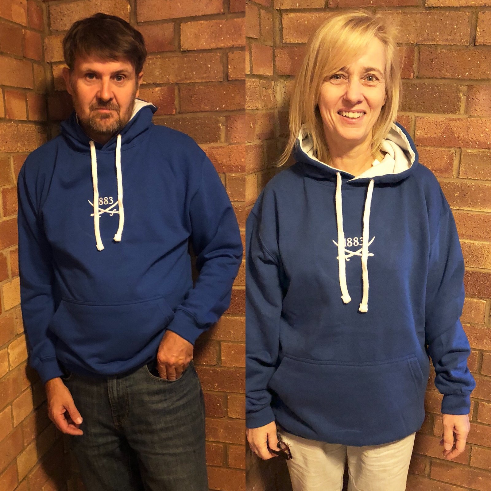 royal blue and white hoodie