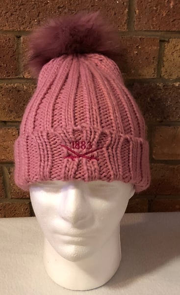 Image of Ladies pink bobble hat