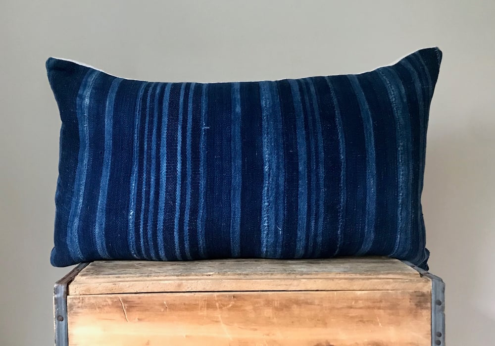 Image of Indigo Striped Mudcloth Pillow “26x16”
