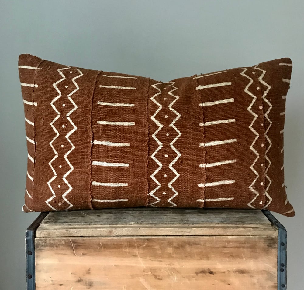Image of Rust Mudcloth Pillow 26”x16”