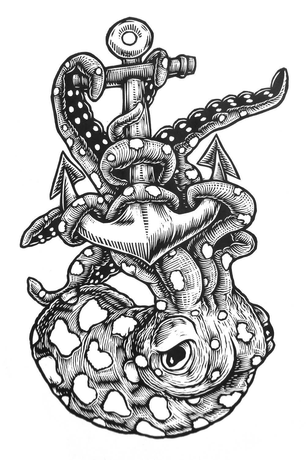Octopus and an Anchor T-shirt (A3) **FREE SHIPPING**