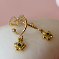 Image 5 of Mini Daisy Half Hoops with a twinkle of Green