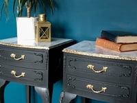 Image 3 of A pair of dark grey, gold leaf & marble bedside tables 