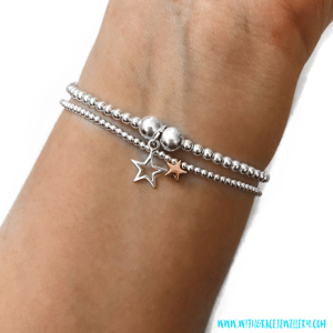 Image of Sterling Silver & Rose Gold Star Bead Bracelet