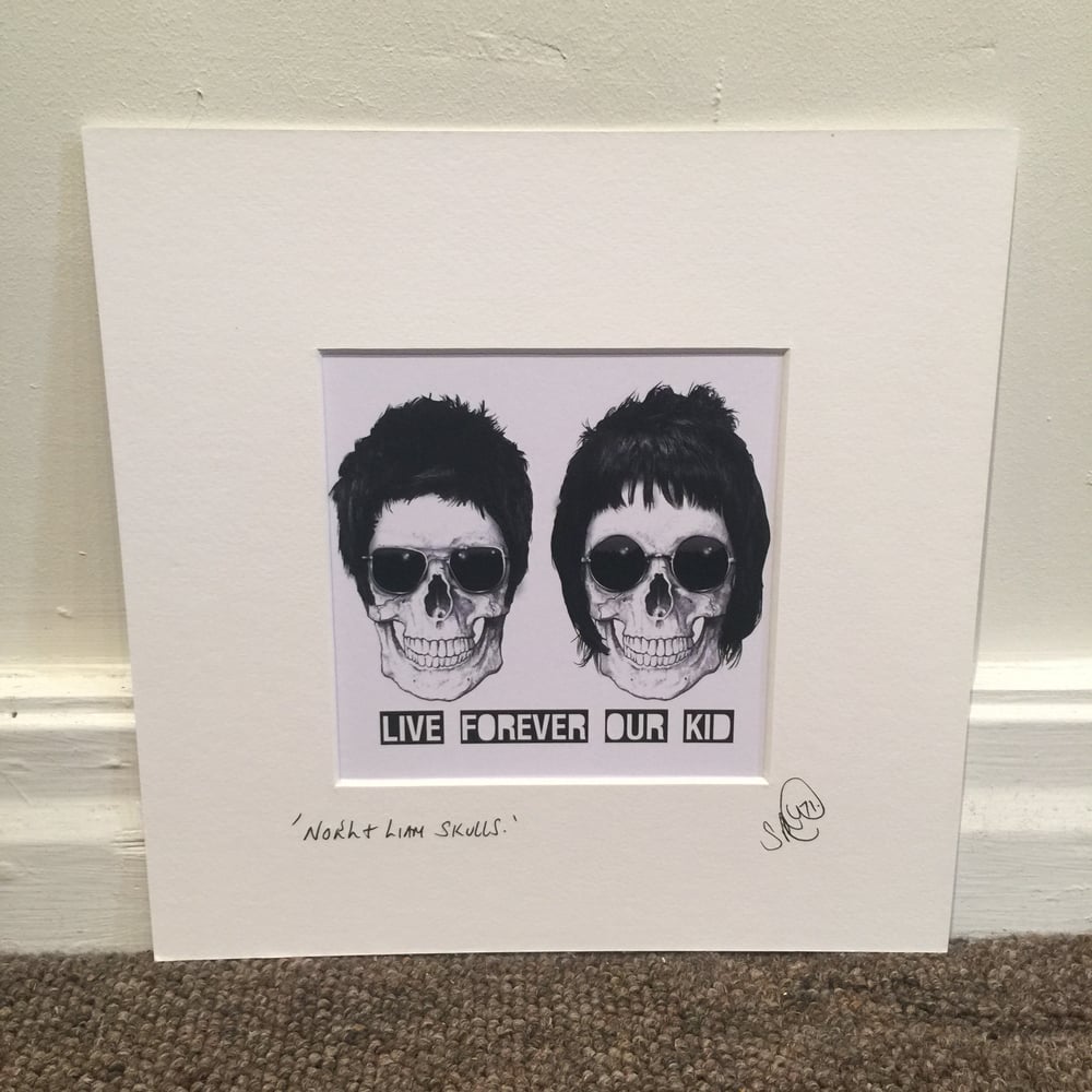 Noel & Liam Skulls - 23 x 23 cm square mounted Art print.