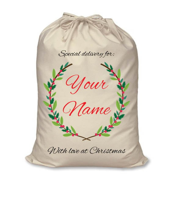 Image of Personalised Christmas Santa Sack - Christmas Wreath 