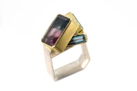 Image 1 of Tourmailne cluster monolith ring. Bi-colour and indicolite tourmaline set in 18ct and silver