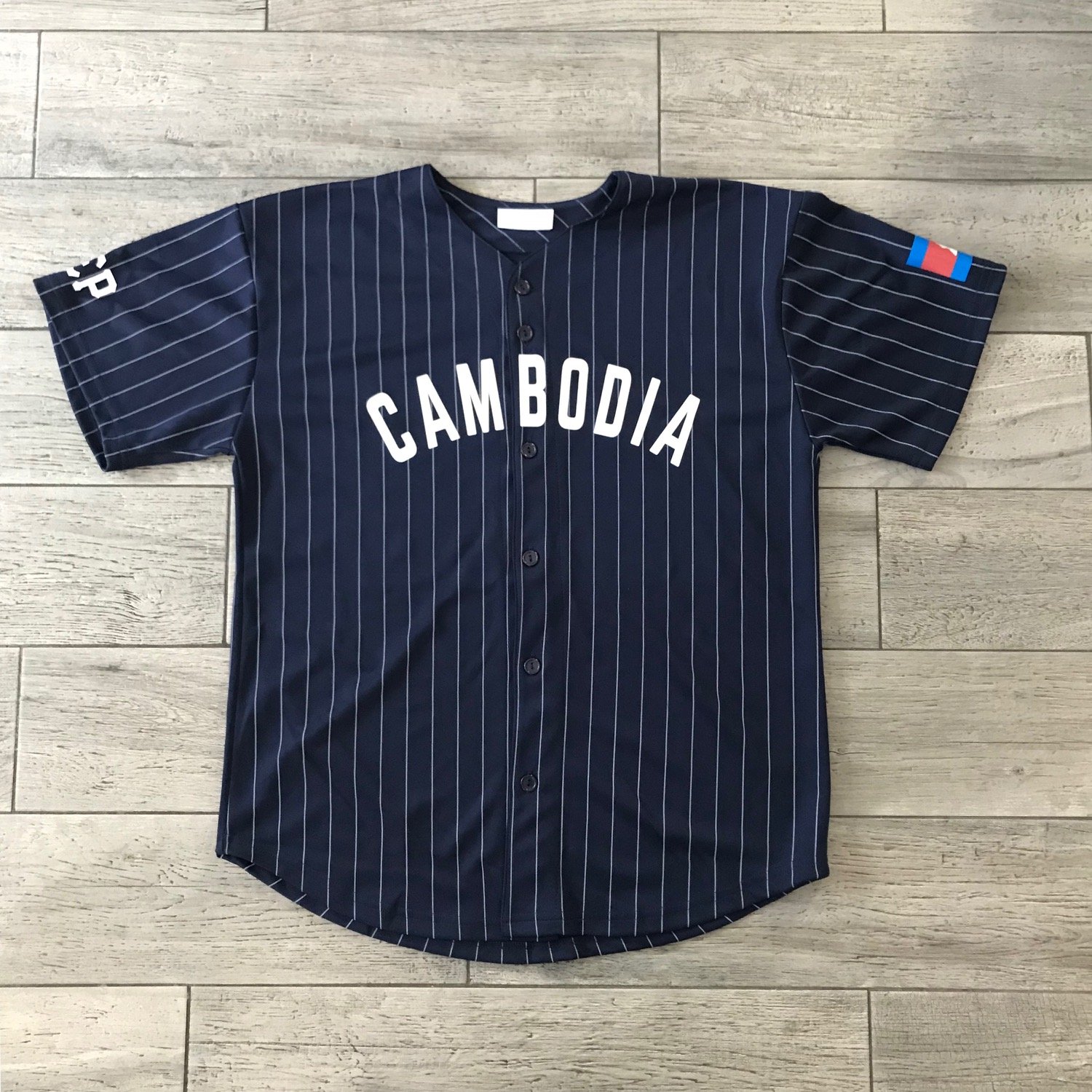 Baseball Pinstripes in Navy Blue and Red Fabric