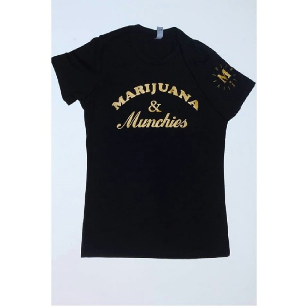 Image of Black x gold marijuana & munchies t-shirt 