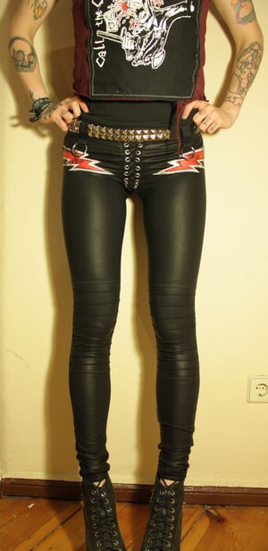 Image of Fauxleather lightningbolt pants 