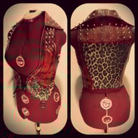 Image 1 of Studded red fauxleather/leopard vest