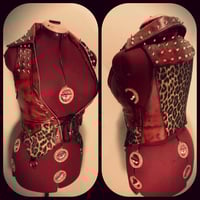 Image 2 of Studded red fauxleather/leopard vest