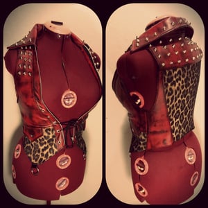 Image of Studded red fauxleather/leopard vest