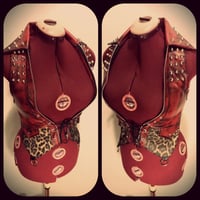 Image 3 of Studded red fauxleather/leopard vest