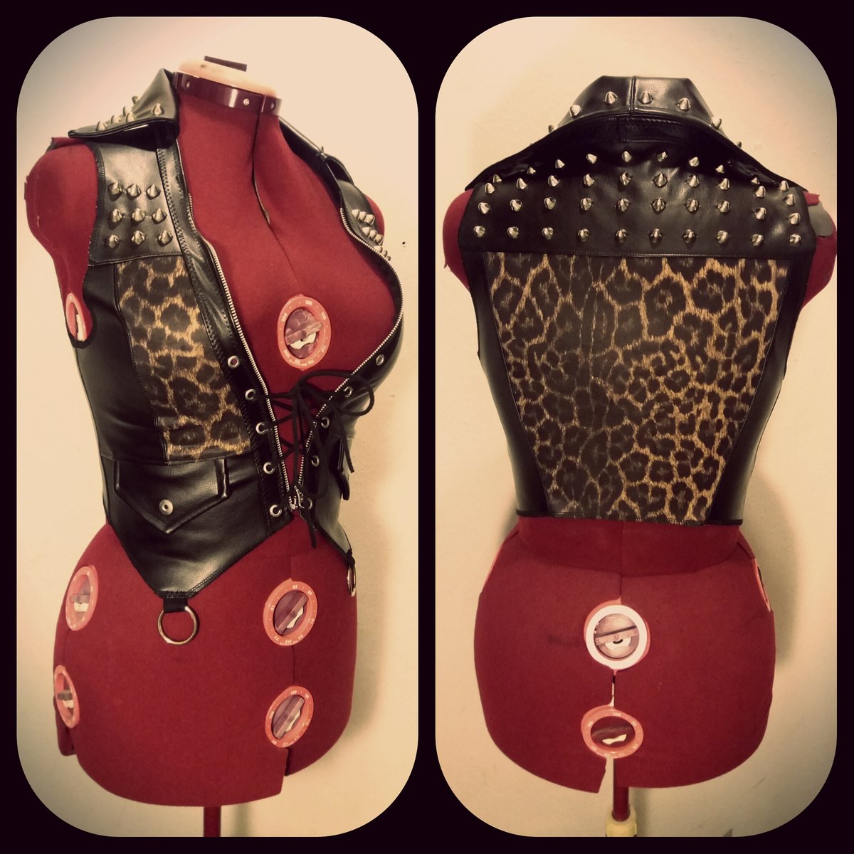 Image of Studded fauxleather/leopard vest