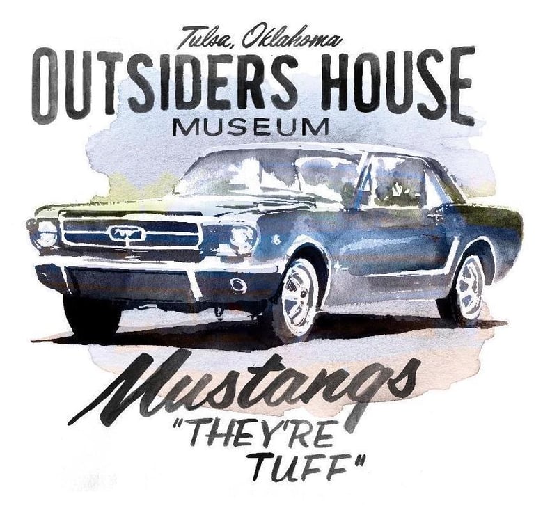 Image of The Outsiders House Museum Tulsa, Oklahoma. Mustangs "They're Tuff" White T-Shirt.