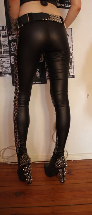 Image of Stained denim/fauxleather/leopard pants