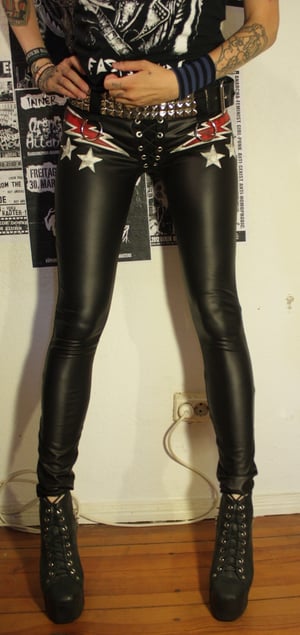 Image of Fauxleather pants with stars and lightningbolts