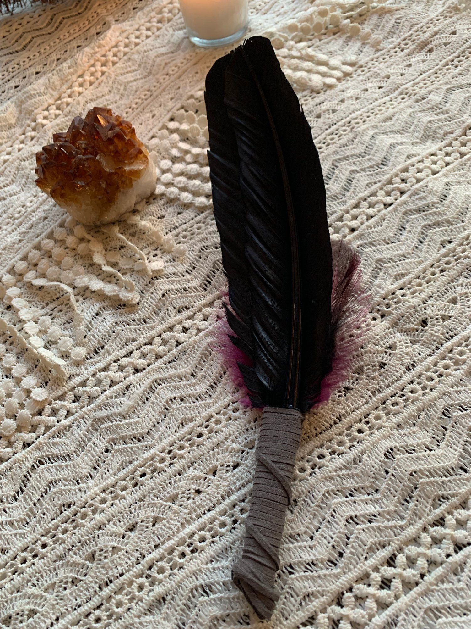 Image of Her beautiful shadow ~ Smudge feather fan large Free US Shipping