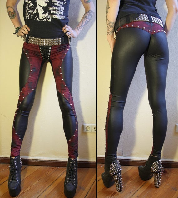 Image of Studded denim/fauxleather pants