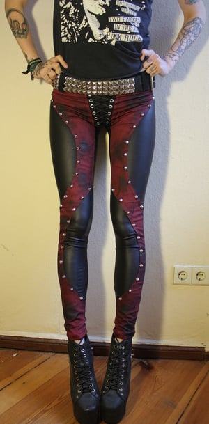 Image of Studded denim/fauxleather pants